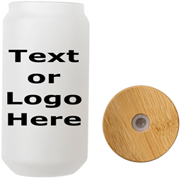 Show details for 16oz Frosted Glass Can with Bamboo Lid Picture of 16oz Frosted Glass Can with Bamboo Lid